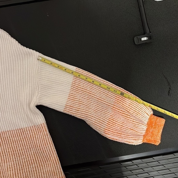 Soft Surroundings Porto White & Orange Ombré Cowl Neck Rib Sweater Puffed Sleeve - Picture 11 of 14